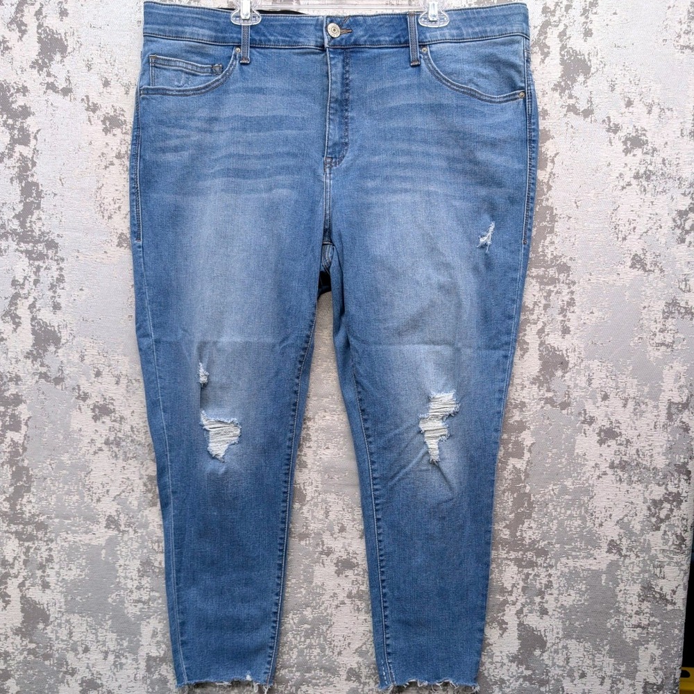 LuLaRoe Womens Light Wash Distressed Skinny Jeans Raw Hem Blue Size 42